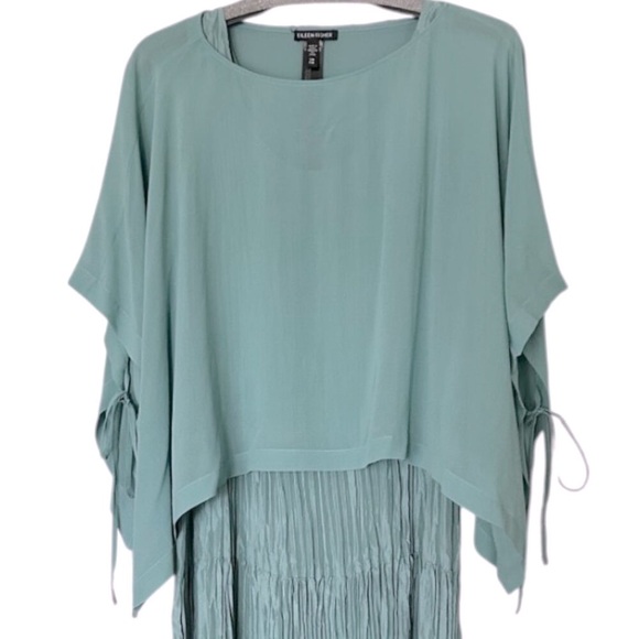 Eileen Fisher System Silk Georgette Wrap/Poncho Women's S/M Sheer Amal Green - Picture 1 of 6